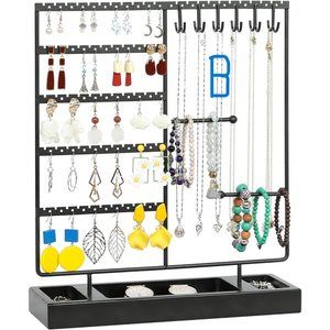 New Earring Holder,Ear Stud Holder with Wooden Tray,Jewelry Organizer Ho…